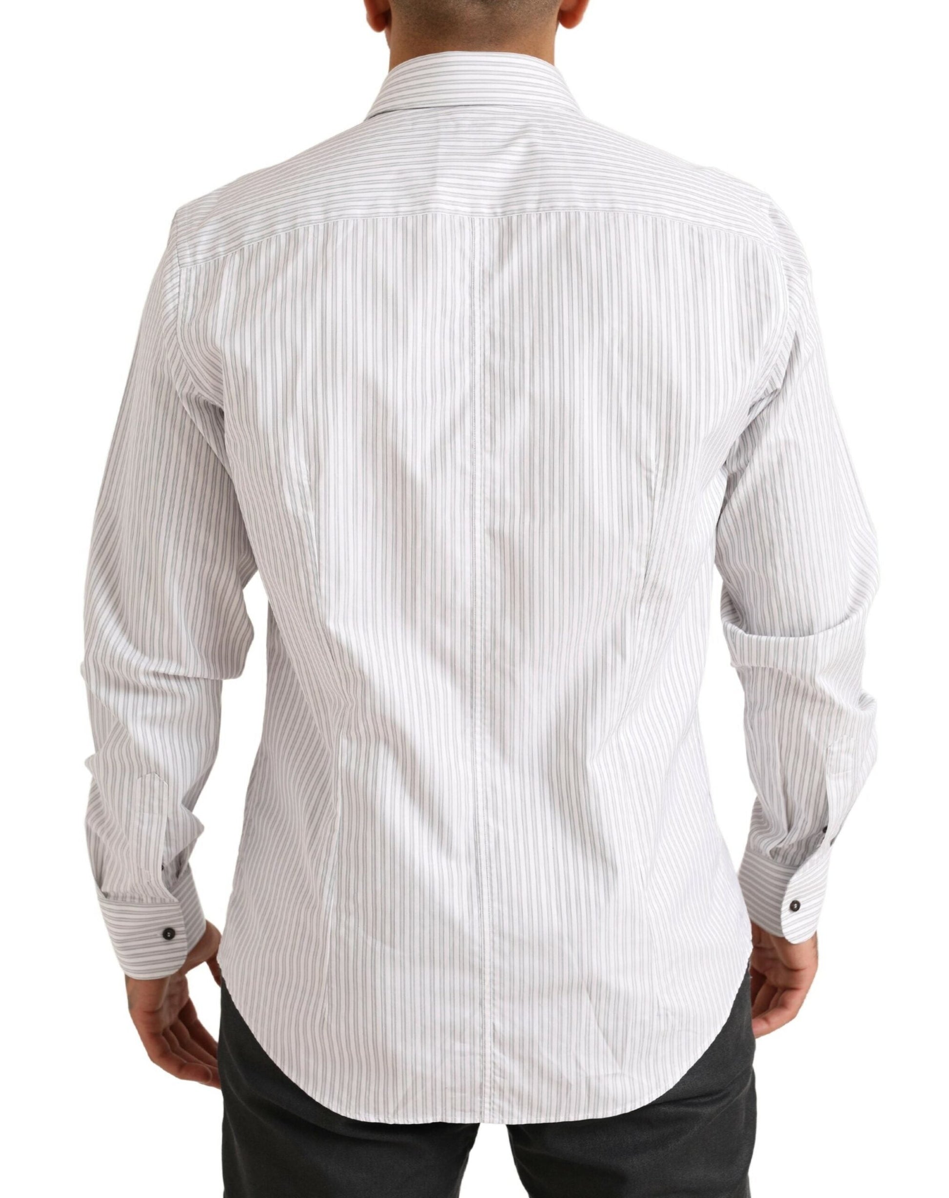 Dolce & Gabbana Elegant White Striped Cotton Dress Shirt - IT38 | XS