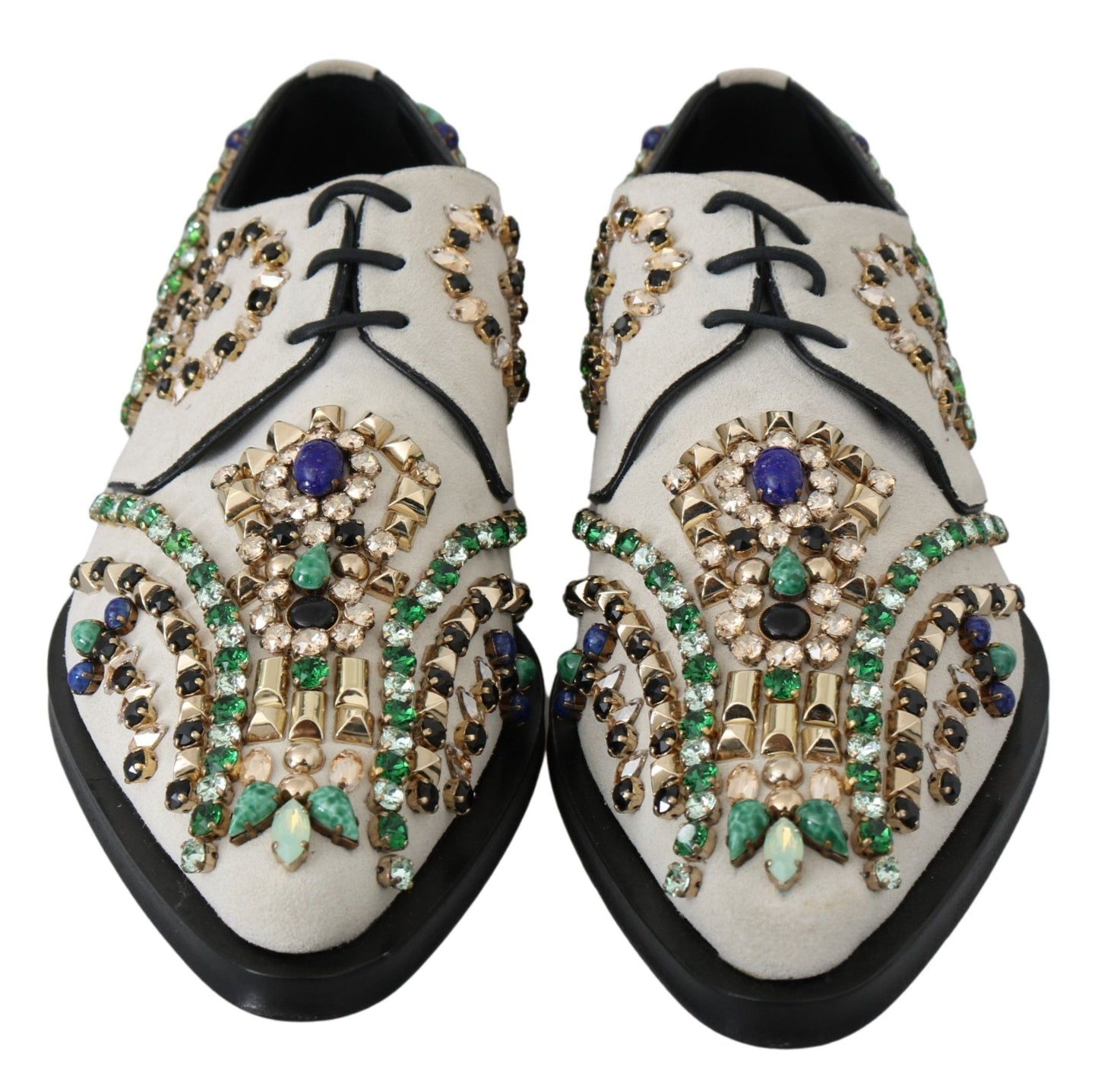 Dolce & Gabbana Elegant White Suede Dress Flats with Crystals - EU41/US10.5