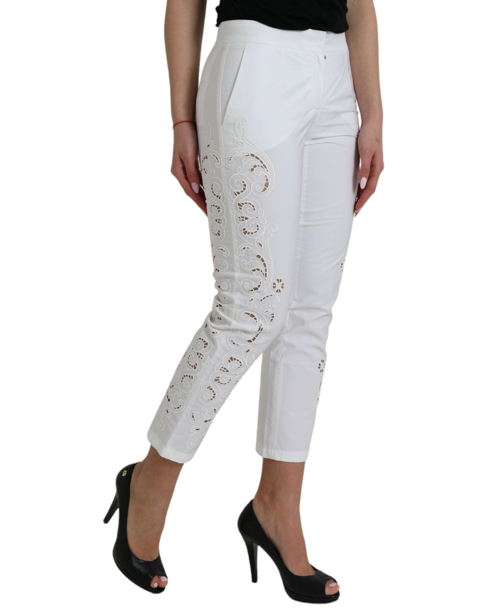 Dolce & Gabbana Elegant White Tapered Mid Waist Pants - IT38 | XS