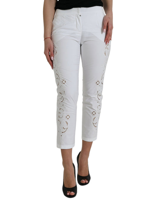 Dolce & Gabbana Elegant White Tapered Mid Waist Pants - IT38 | XS