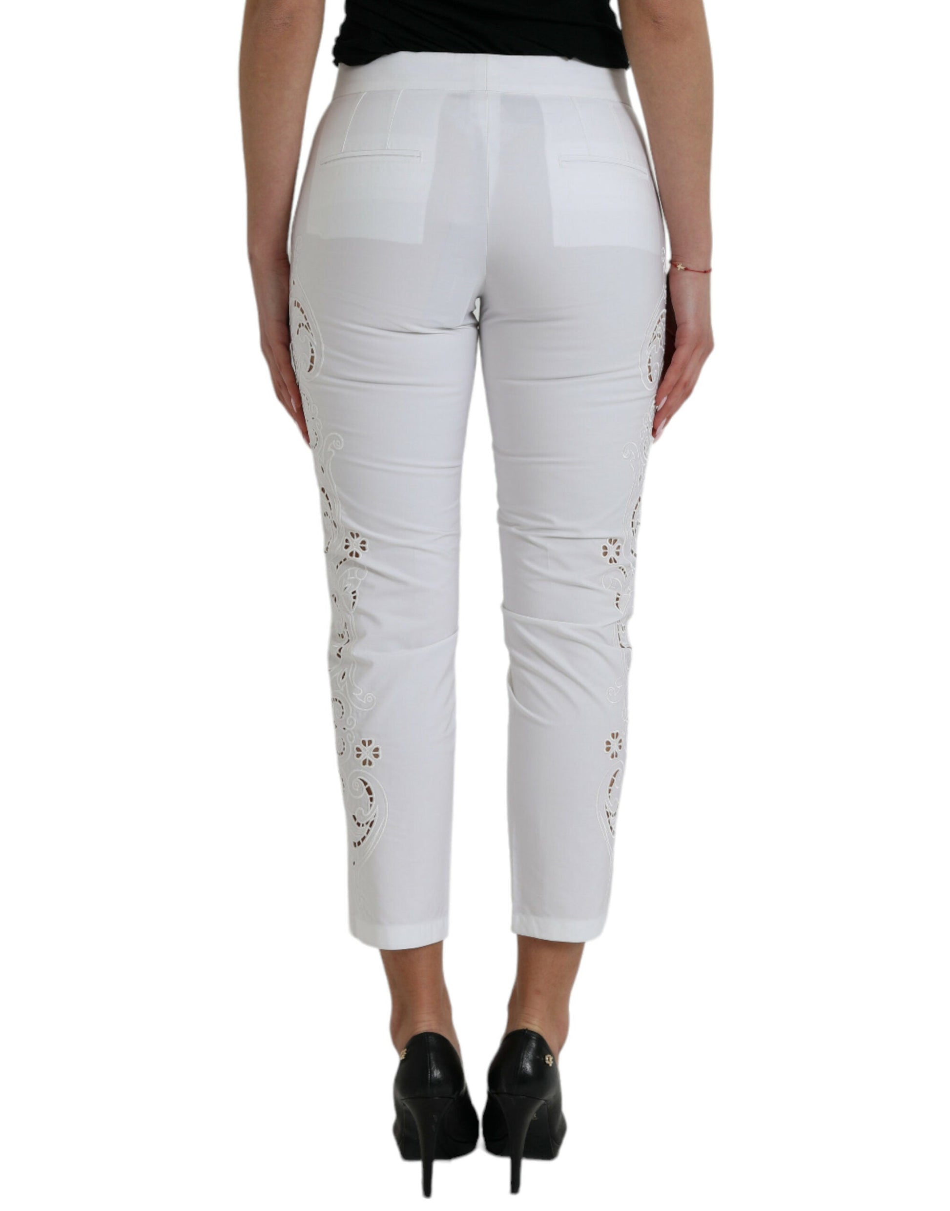 Dolce & Gabbana Elegant White Tapered Mid Waist Pants - IT38 | XS