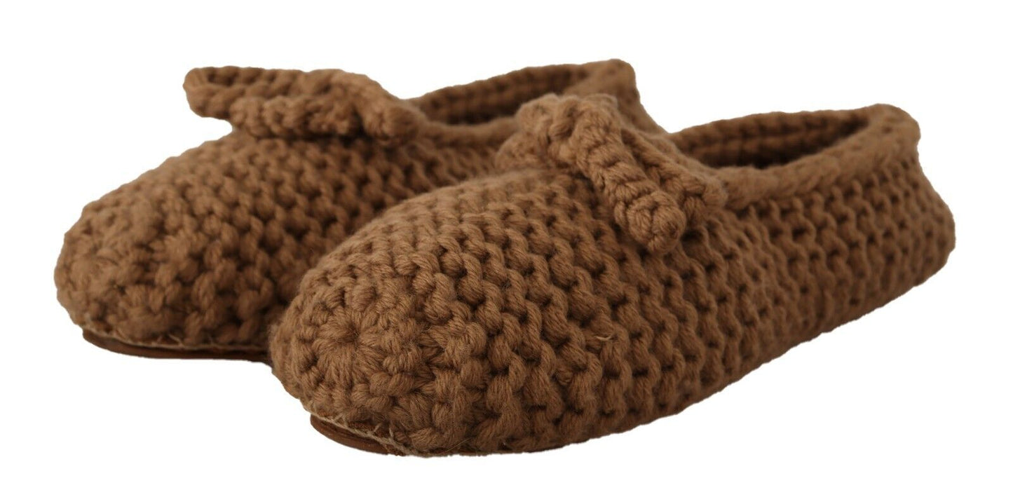 Dolce & Gabbana Elegant Wool Knit Ballerina Flats in Brown