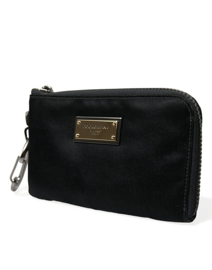 Dolce & Gabbana Elite Black Nylon & Leather Pouch with Logo Detail