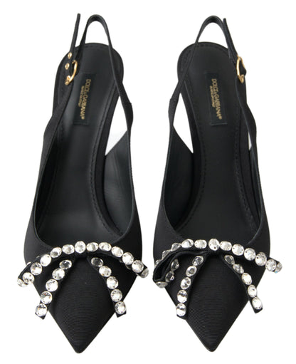 Dolce & Gabbana Embellished Black Slingback Heels Pumps - EU39.5/US9