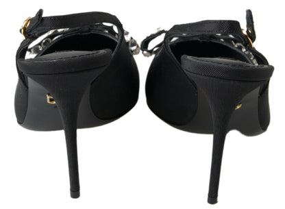 Dolce & Gabbana Embellished Black Slingback Heels Pumps - EU39.5/US9