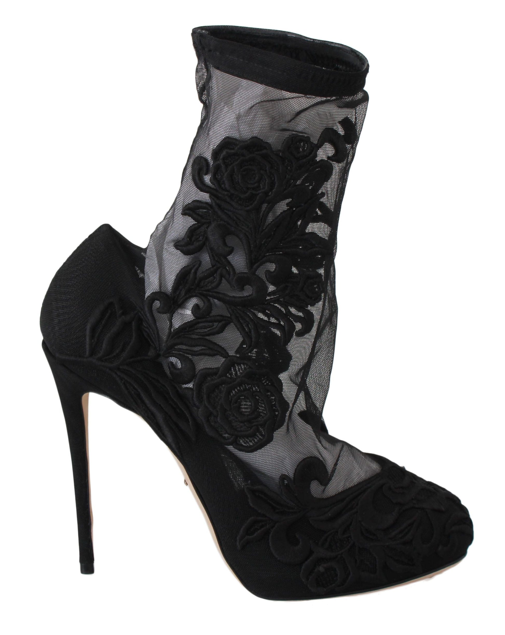 Dolce & Gabbana Embroidered Floral Stiletto Socks Booties - EU39/US8.5