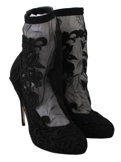 Dolce & Gabbana Embroidered Floral Stiletto Socks Booties - EU39/US8.5