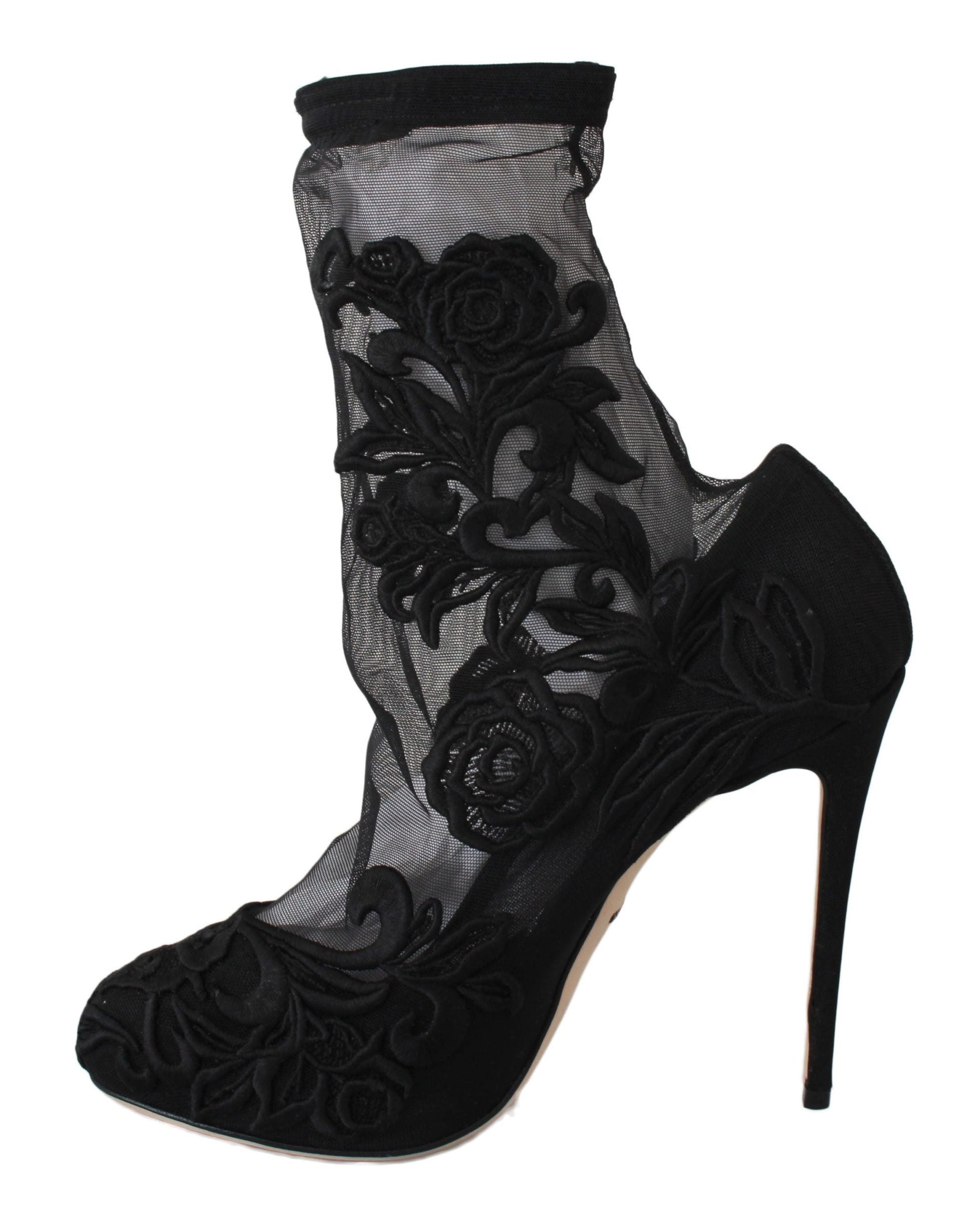 Dolce & Gabbana Embroidered Floral Stiletto Socks Booties - EU39/US8.5