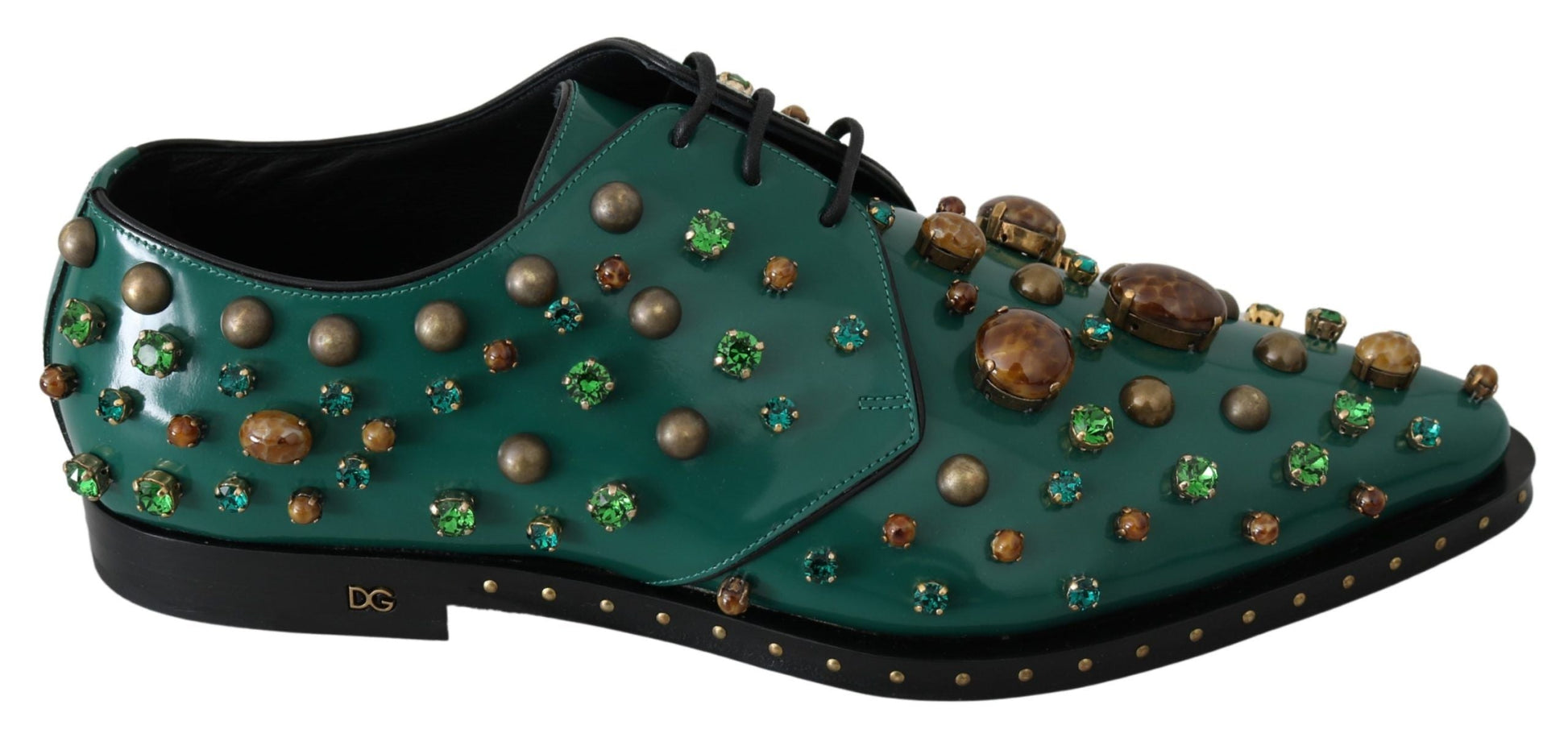 Dolce & Gabbana Emerald Leather Dress Shoes with Crystal Accents - EU41/US10.5