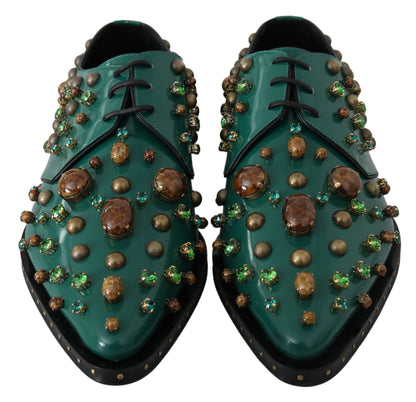 Dolce & Gabbana Emerald Leather Dress Shoes with Crystal Accents - EU41/US10.5