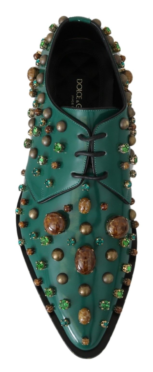 Dolce & Gabbana Emerald Leather Dress Shoes with Crystal Accents - EU41/US10.5