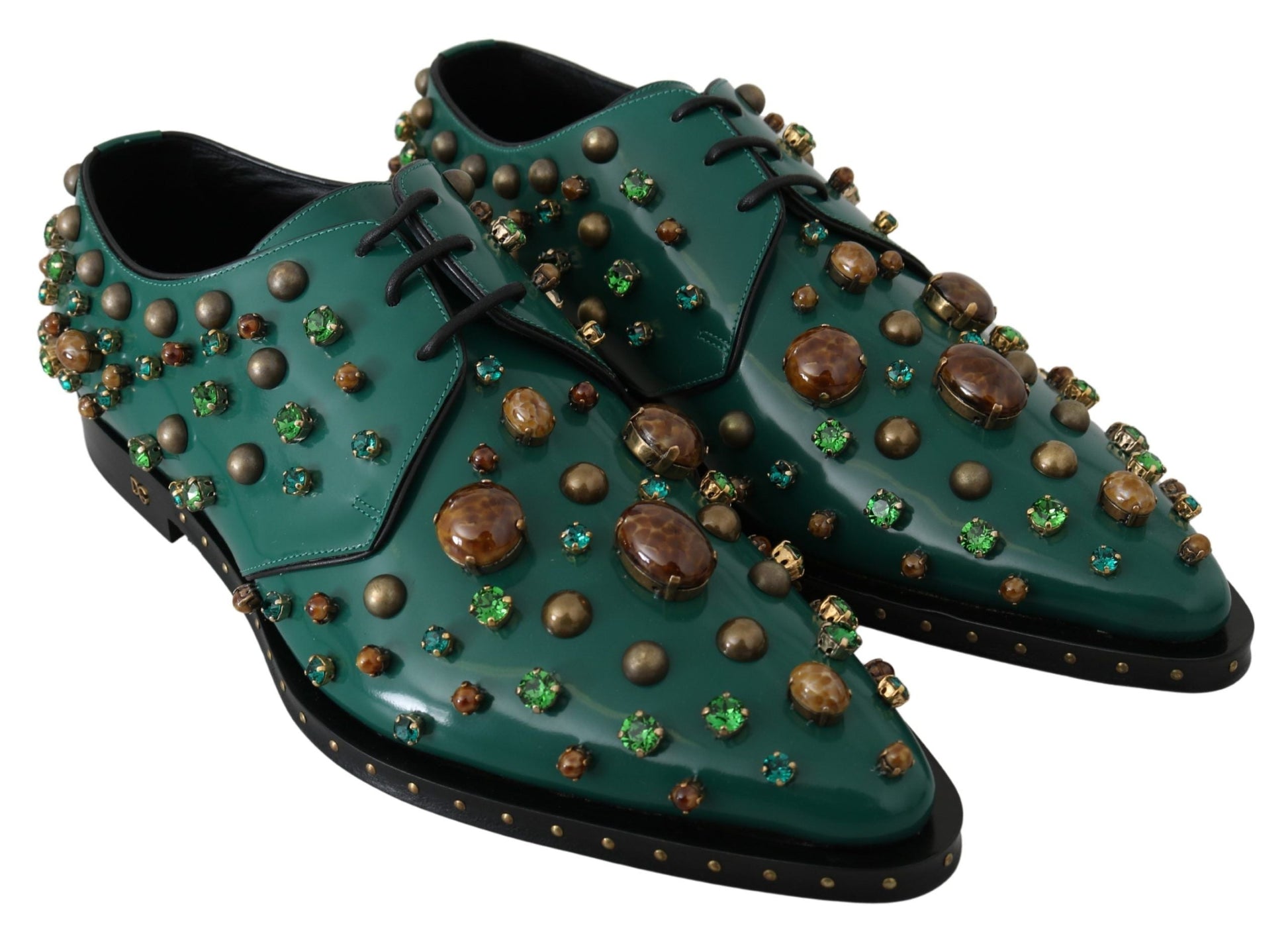 Dolce & Gabbana Emerald Leather Dress Shoes with Crystal Accents - EU41/US10.5