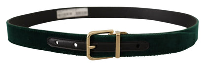 Dolce & Gabbana Emerald Velvet Designer Belt with Golden Buckle - 85 cm / 34 Inches