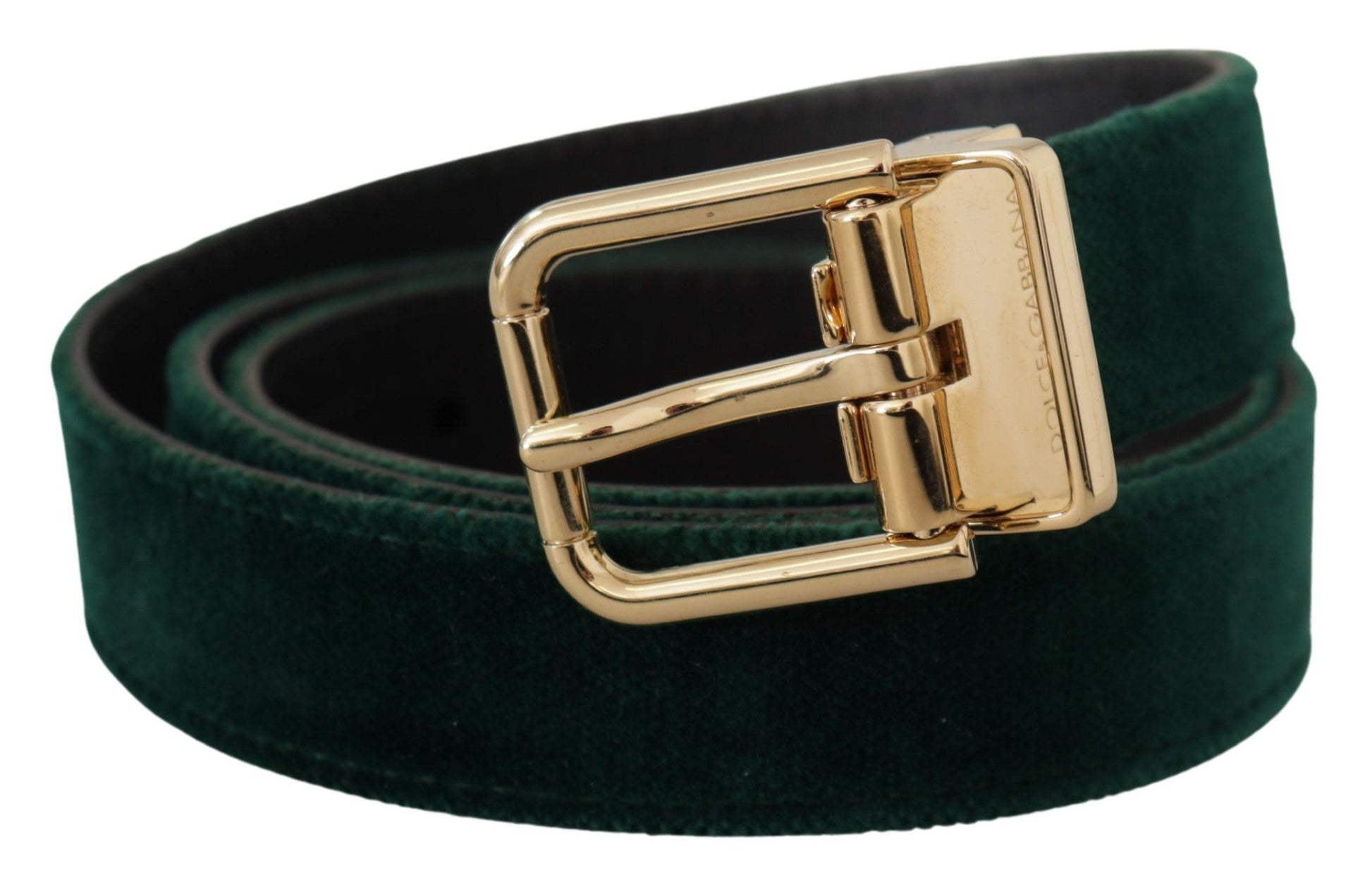 Dolce & Gabbana Emerald Velvet Designer Belt with Golden Buckle - 85 cm / 34 Inches