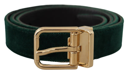 Dolce & Gabbana Emerald Velvet Designer Belt with Golden Buckle - 85 cm / 34 Inches