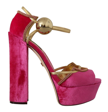 Dolce & Gabbana Ethereal Pink Velvet Crystal Sandals - EU39.5/US9