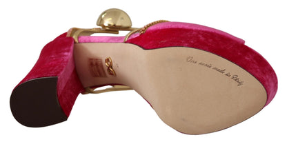 Dolce & Gabbana Ethereal Pink Velvet Crystal Sandals - EU39.5/US9