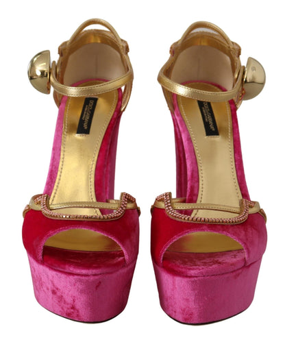 Dolce & Gabbana Ethereal Pink Velvet Crystal Sandals - EU39.5/US9