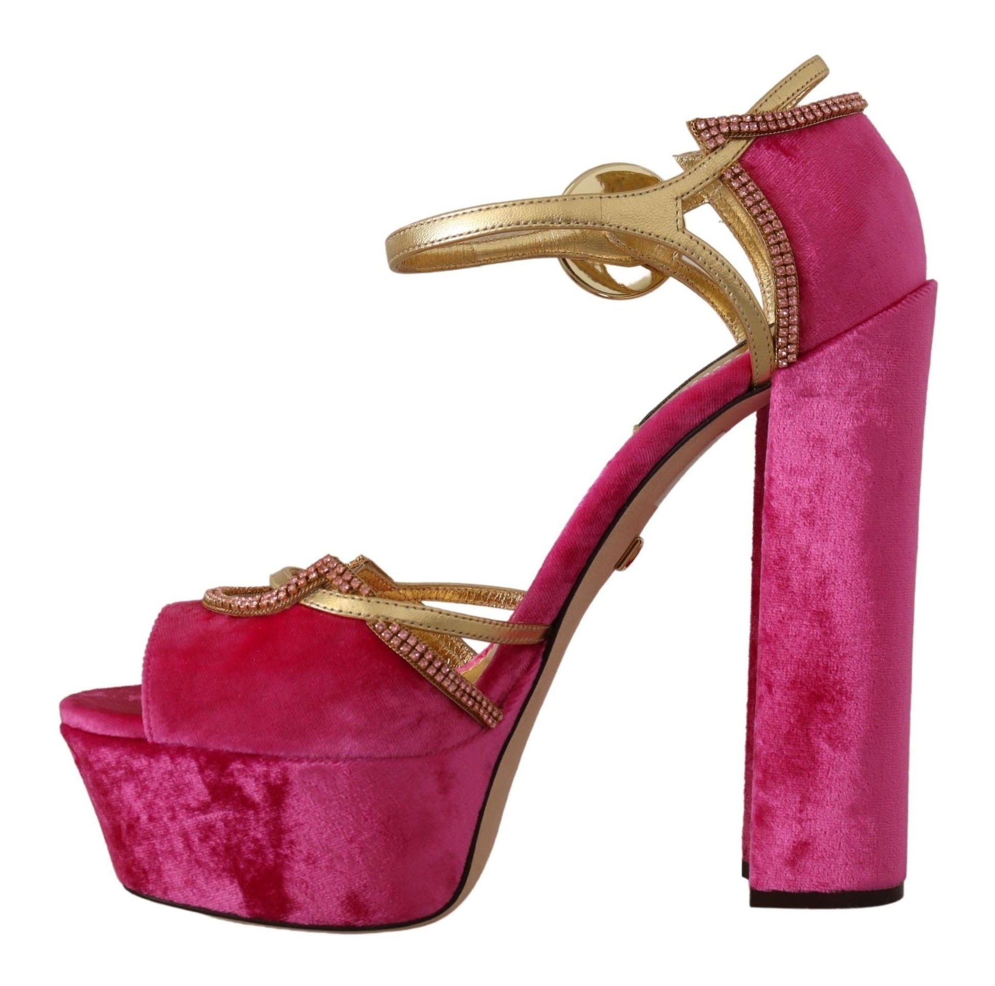 Dolce & Gabbana Ethereal Pink Velvet Crystal Sandals - EU39.5/US9