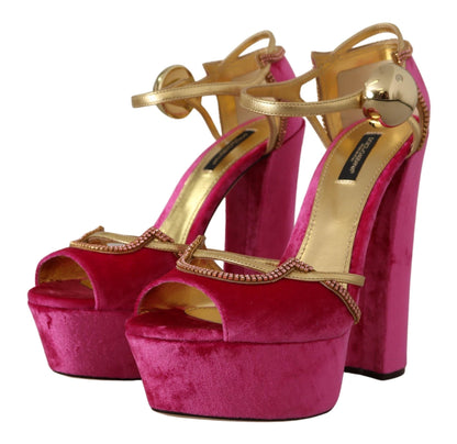 Dolce & Gabbana Ethereal Pink Velvet Crystal Sandals - EU39.5/US9