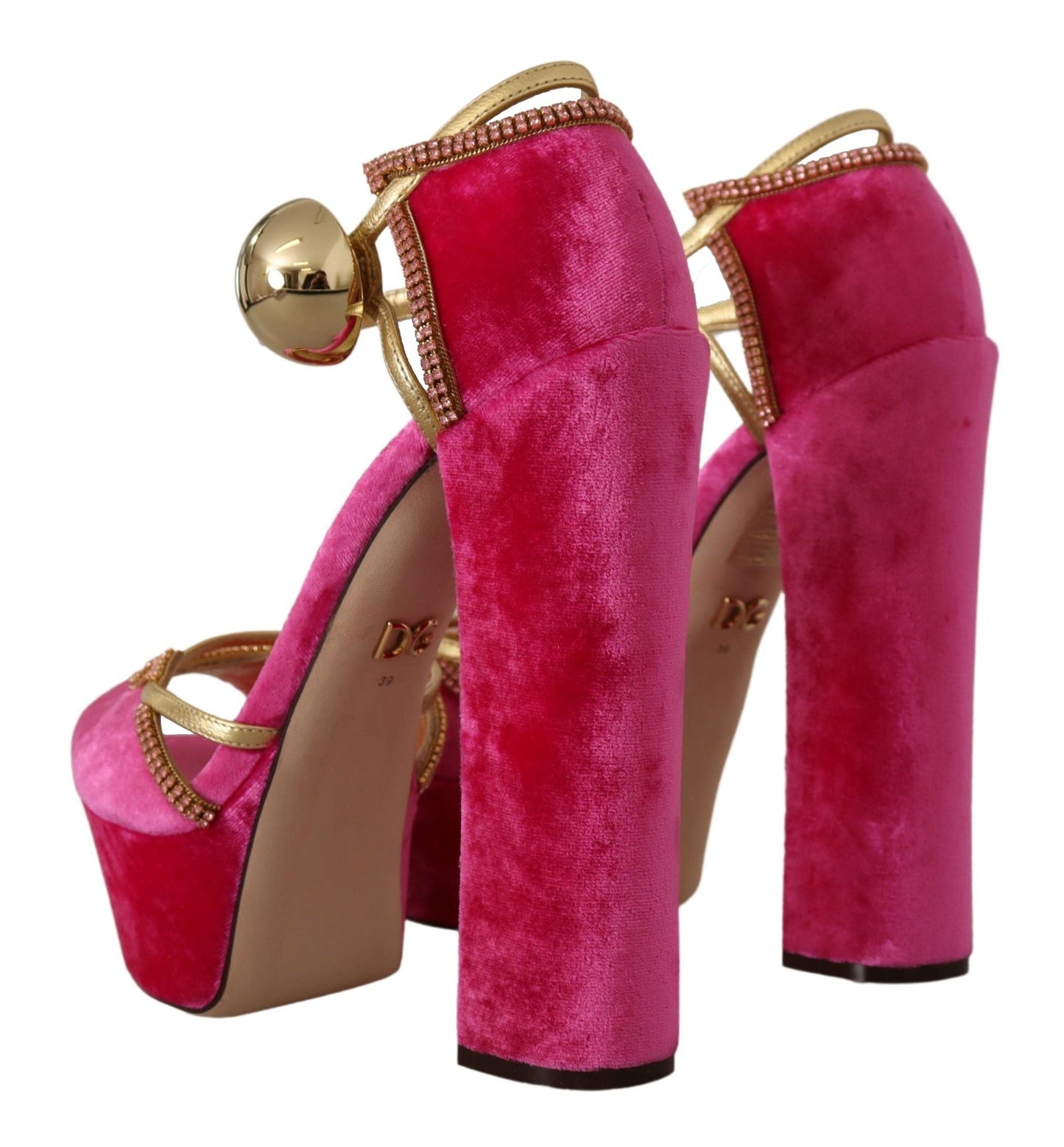 Dolce & Gabbana Ethereal Pink Velvet Crystal Sandals - EU39.5/US9