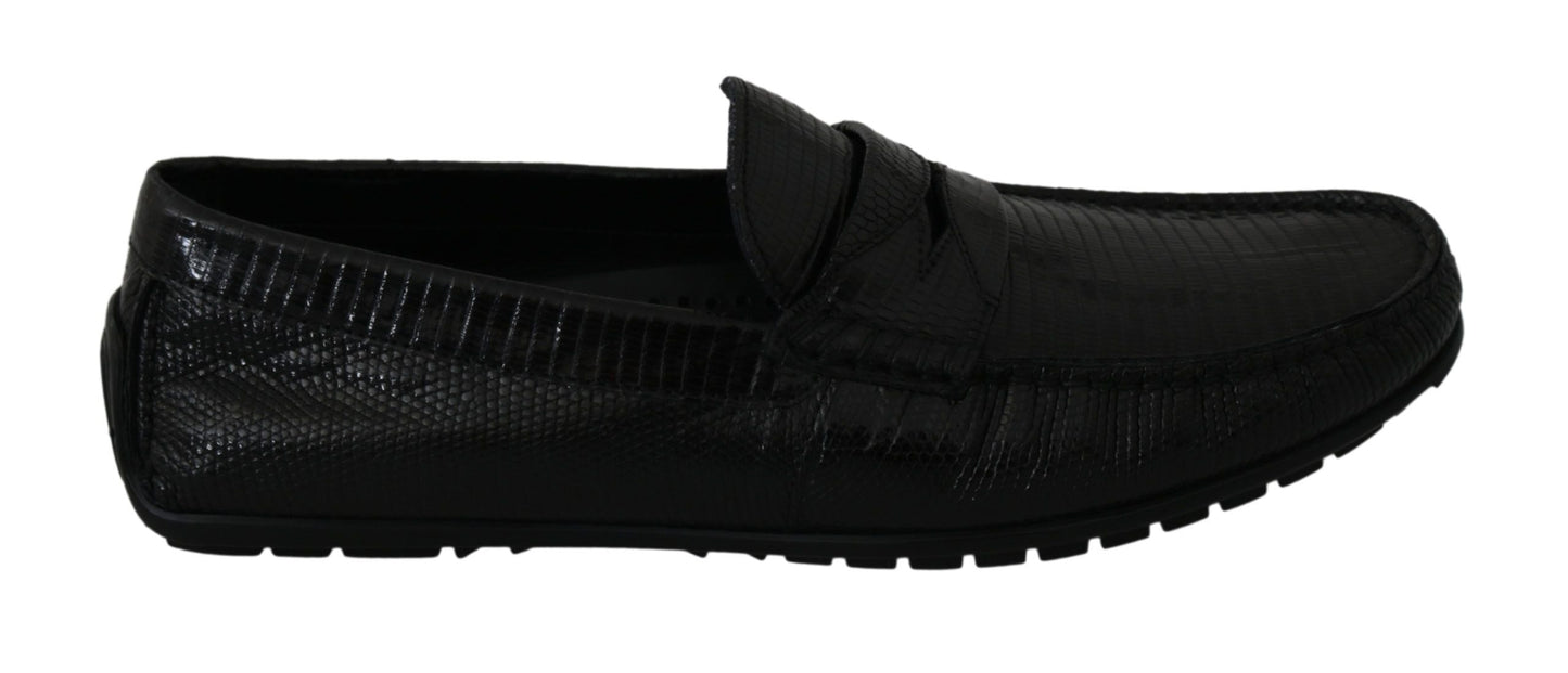 Dolce & Gabbana Exquisite Black Lizard Leather Loafers - EU39/US6