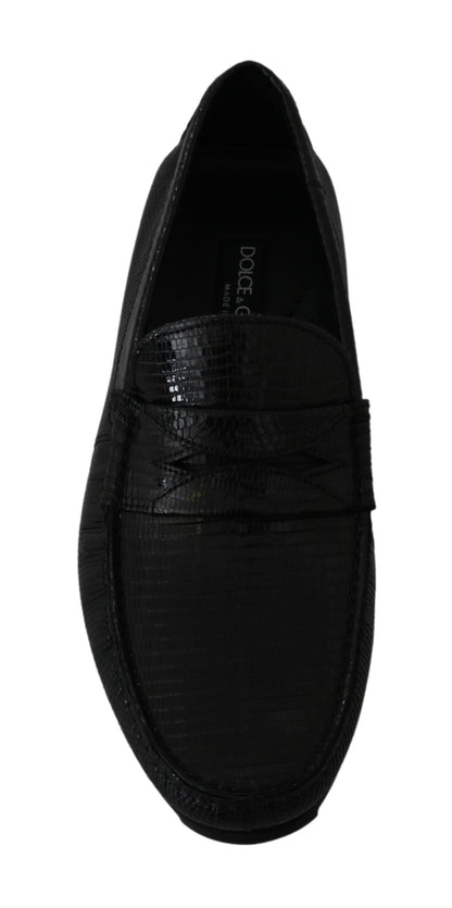 Dolce & Gabbana Exquisite Black Lizard Leather Loafers - EU39/US6