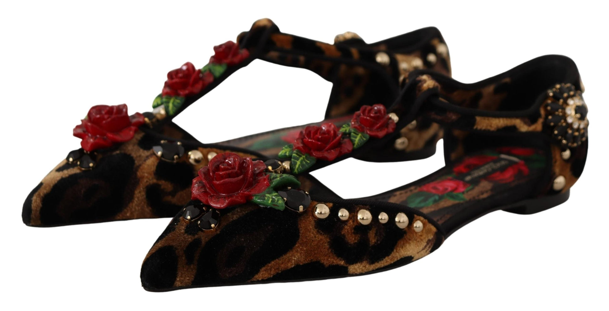 Dolce & Gabbana Floral Embellished Leopard T-Strap Sandals - EU35/US4.5