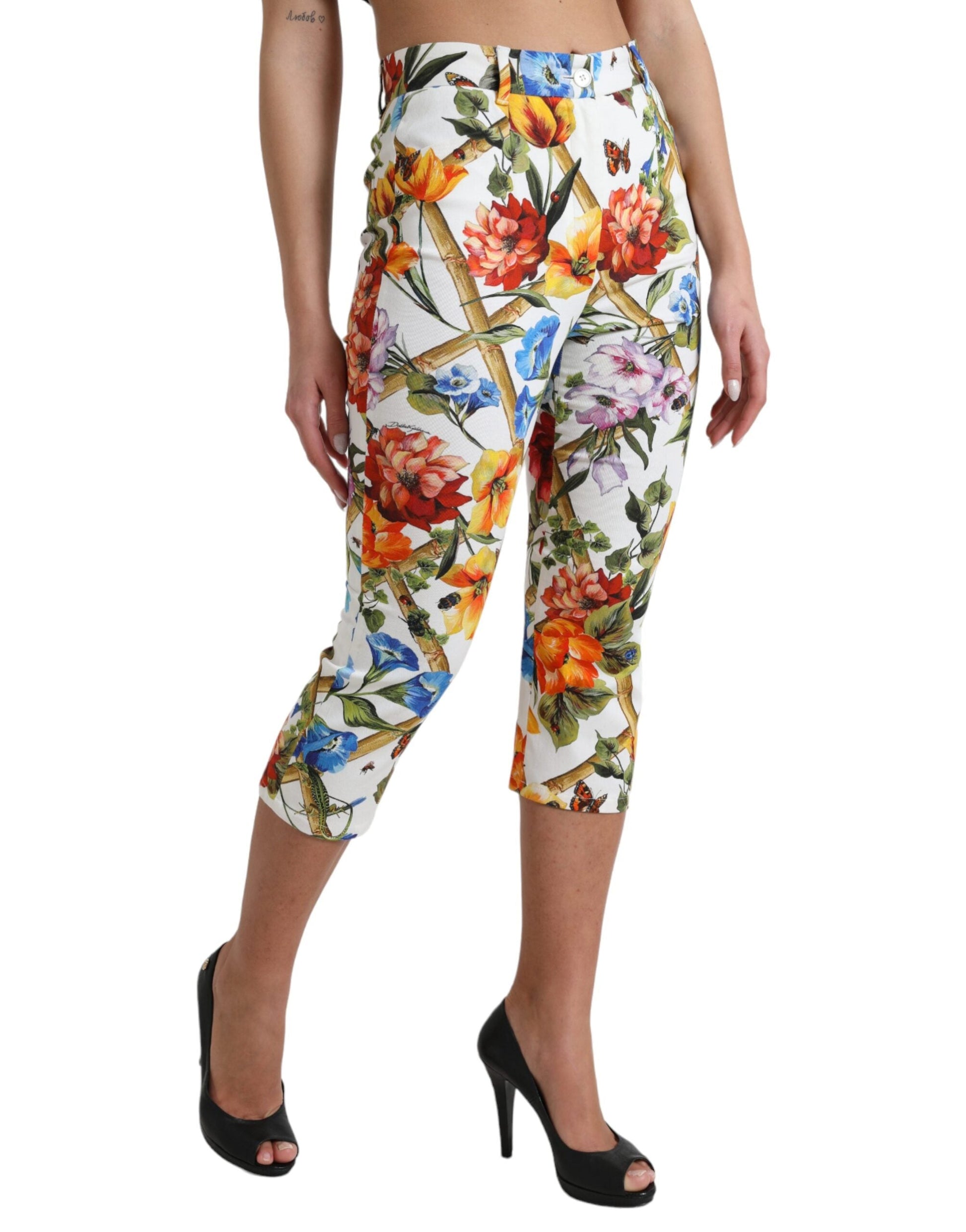 Dolce & Gabbana Floral High Waist Cropped Fashion Pants - IT40|S