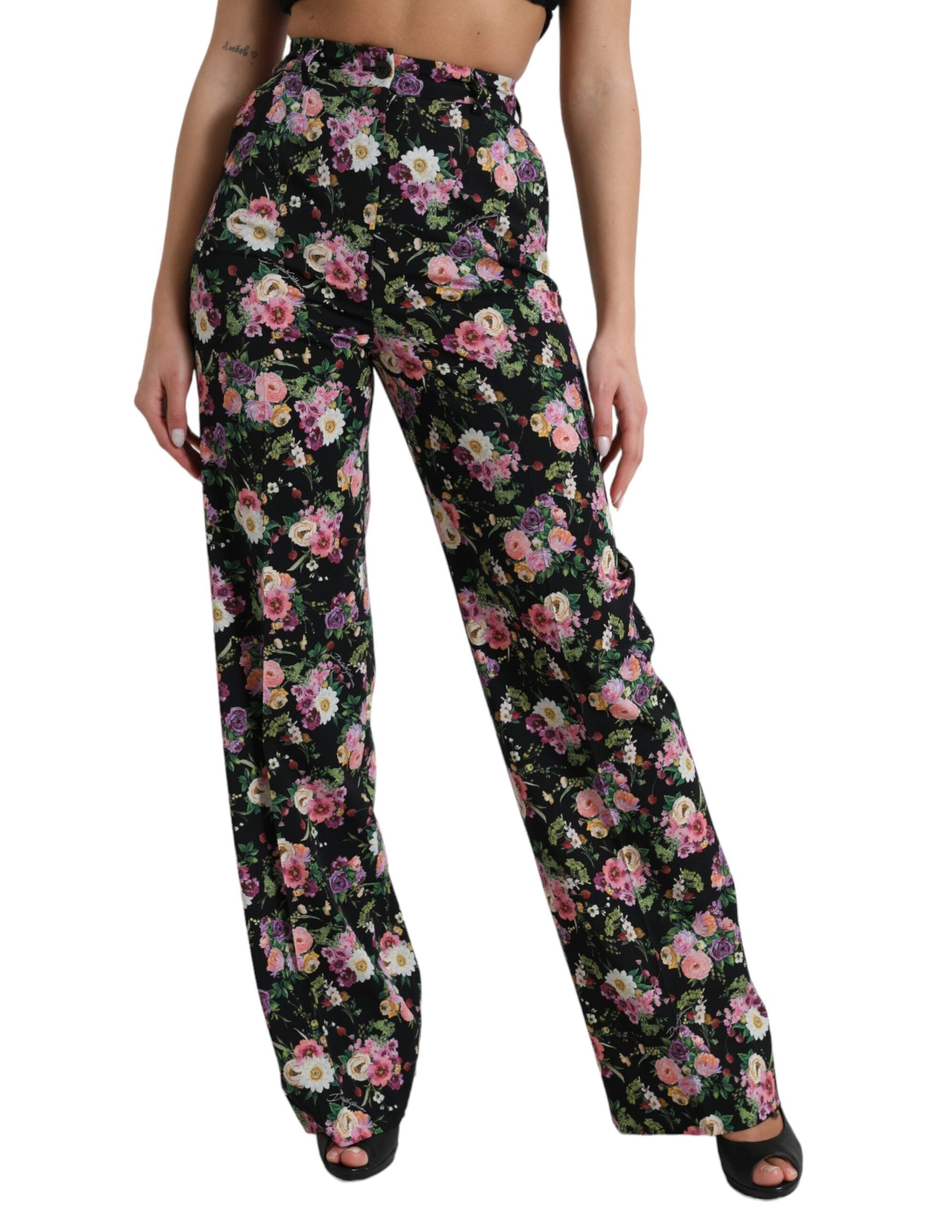 Dolce & Gabbana Floral High Waist Wide Leg Pants - IT40|S