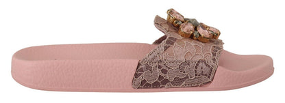 Dolce & Gabbana Floral Lace Crystal Embellished Slide Flats - EU36/US5.5