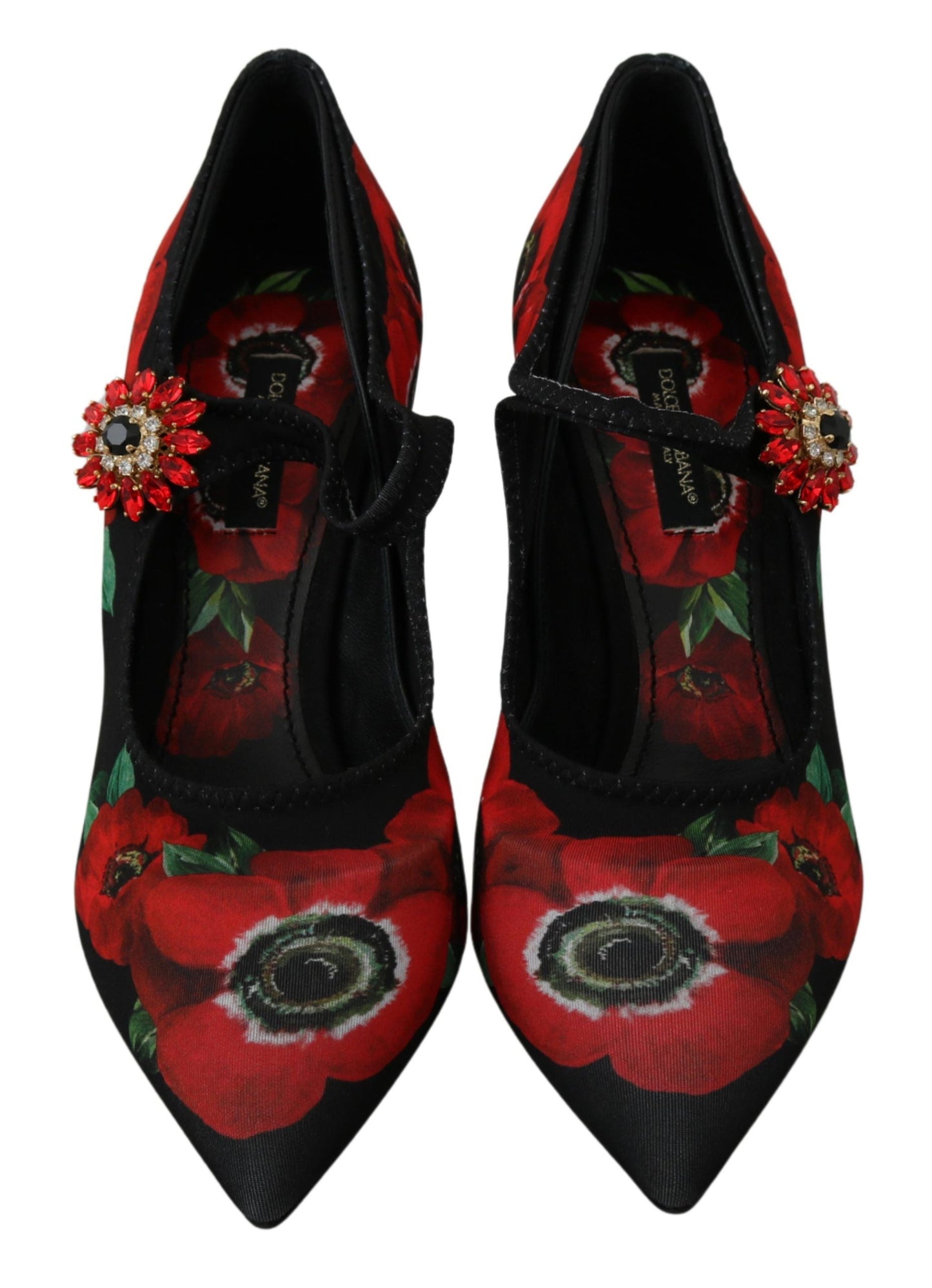 Dolce & Gabbana Floral Mary Janes Pumps with Crystal Detail - EU36/US5.5