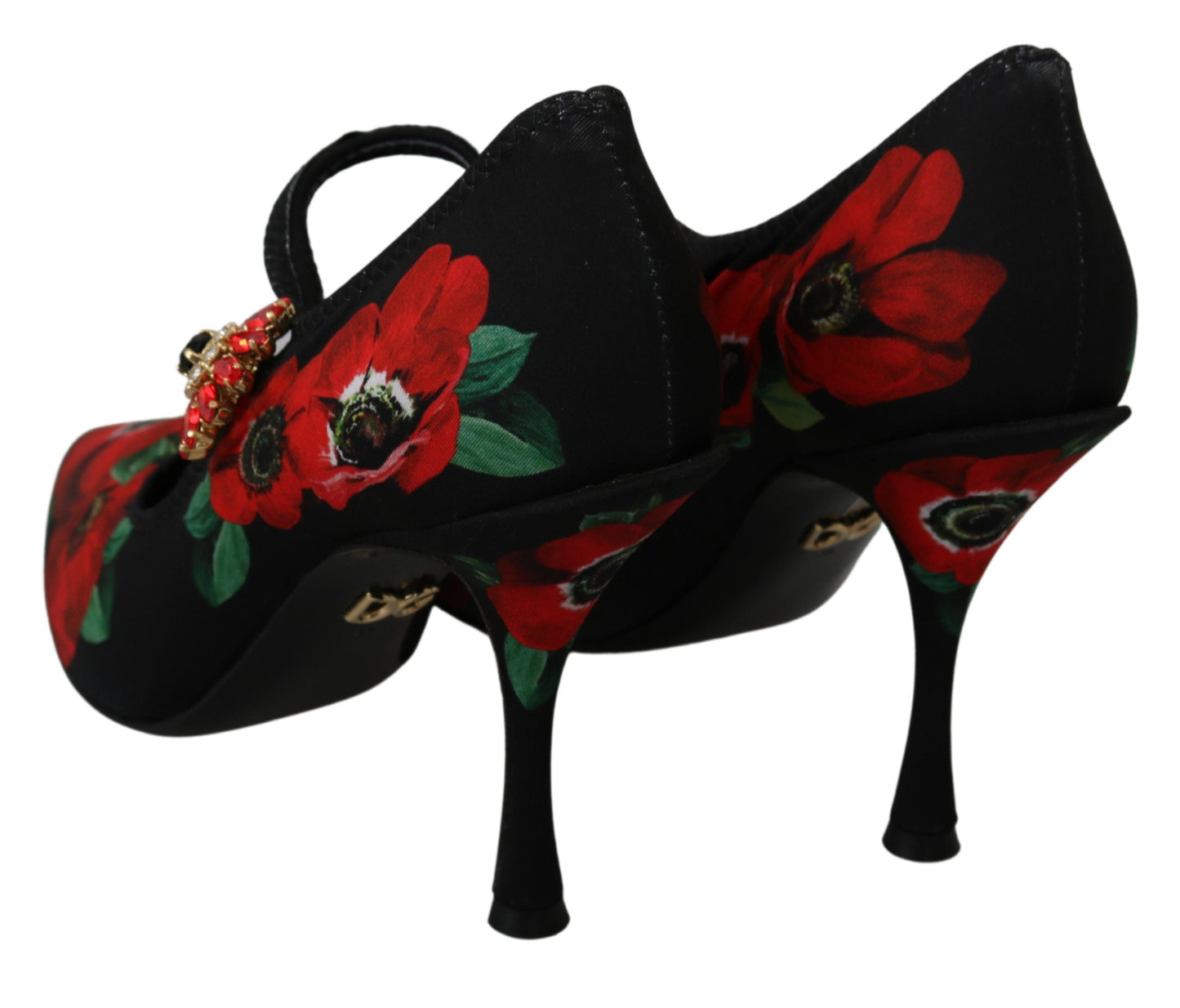 Dolce & Gabbana Floral Mary Janes Pumps with Crystal Detail - EU36/US5.5