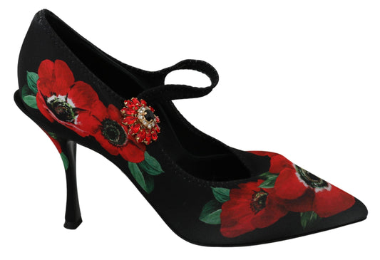 Dolce & Gabbana Floral Mary Janes Pumps with Crystal Detail - EU36/US5.5