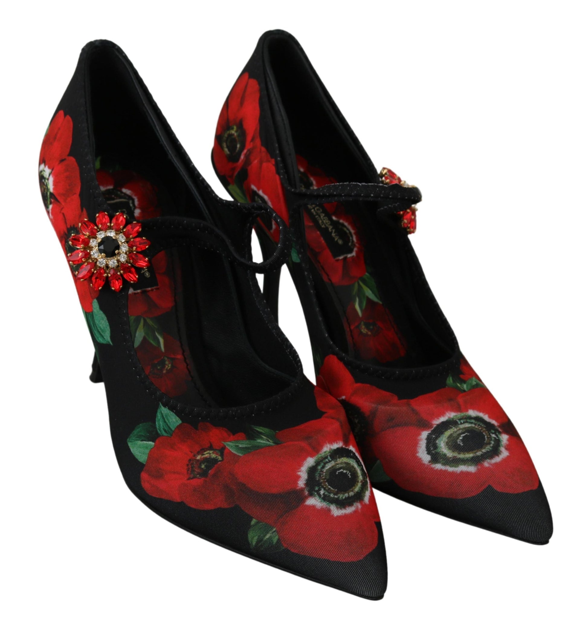 Dolce & Gabbana Floral Mary Janes Pumps with Crystal Detail - EU36/US5.5