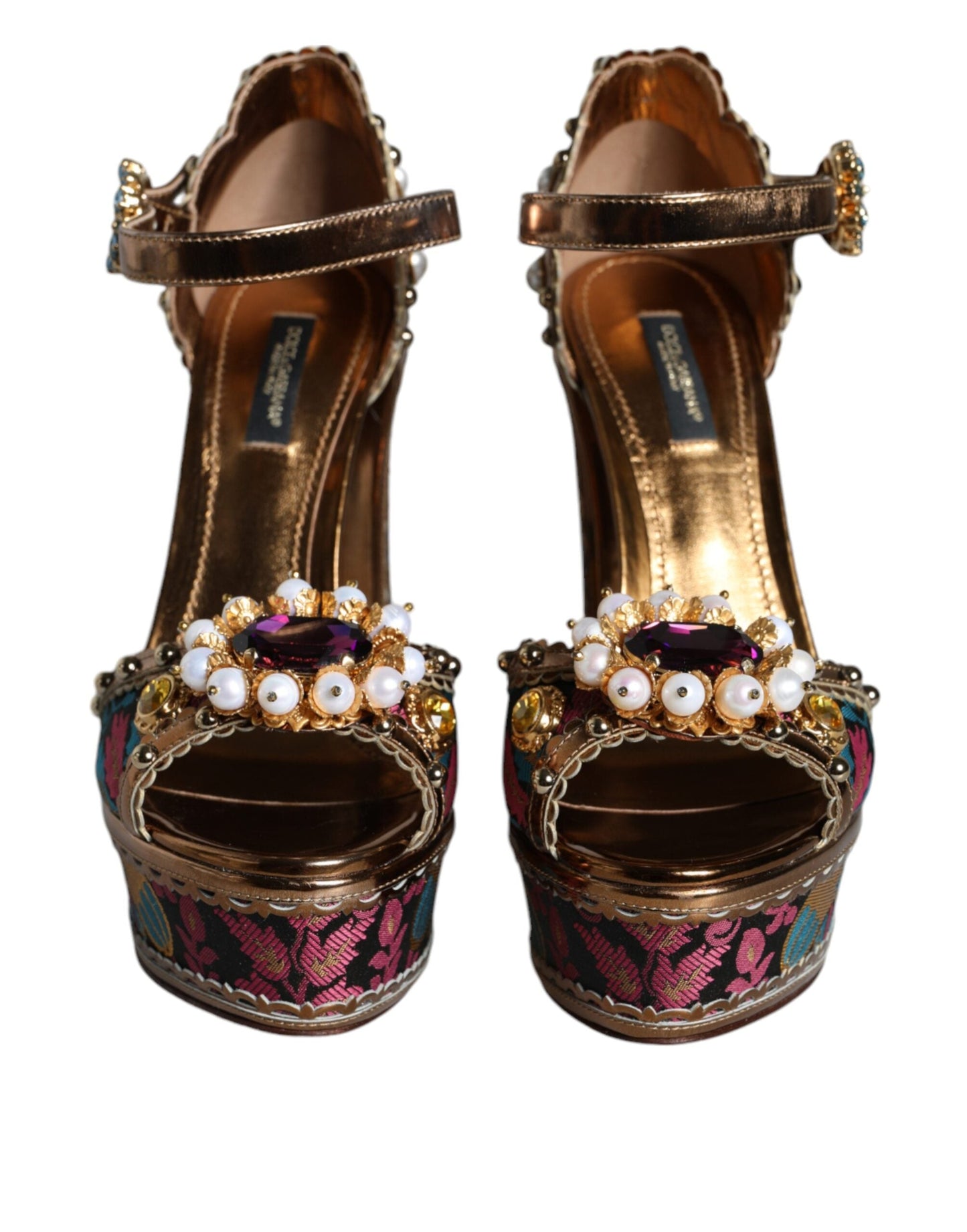 Dolce & Gabbana Fuchsia Jacquard Embellished Keira Sandals Shoes - EU37/US7