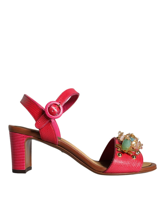 Dolce & Gabbana Fuchsia Leather Embellished Keira Sandals Shoes - EU36/US6