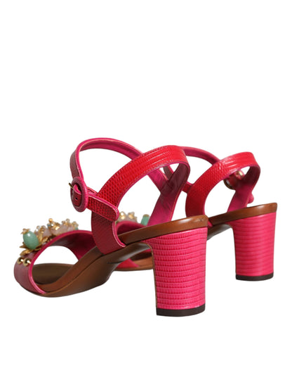 Dolce & Gabbana Fuchsia Leather Embellished Keira Sandals Shoes - EU36/US6