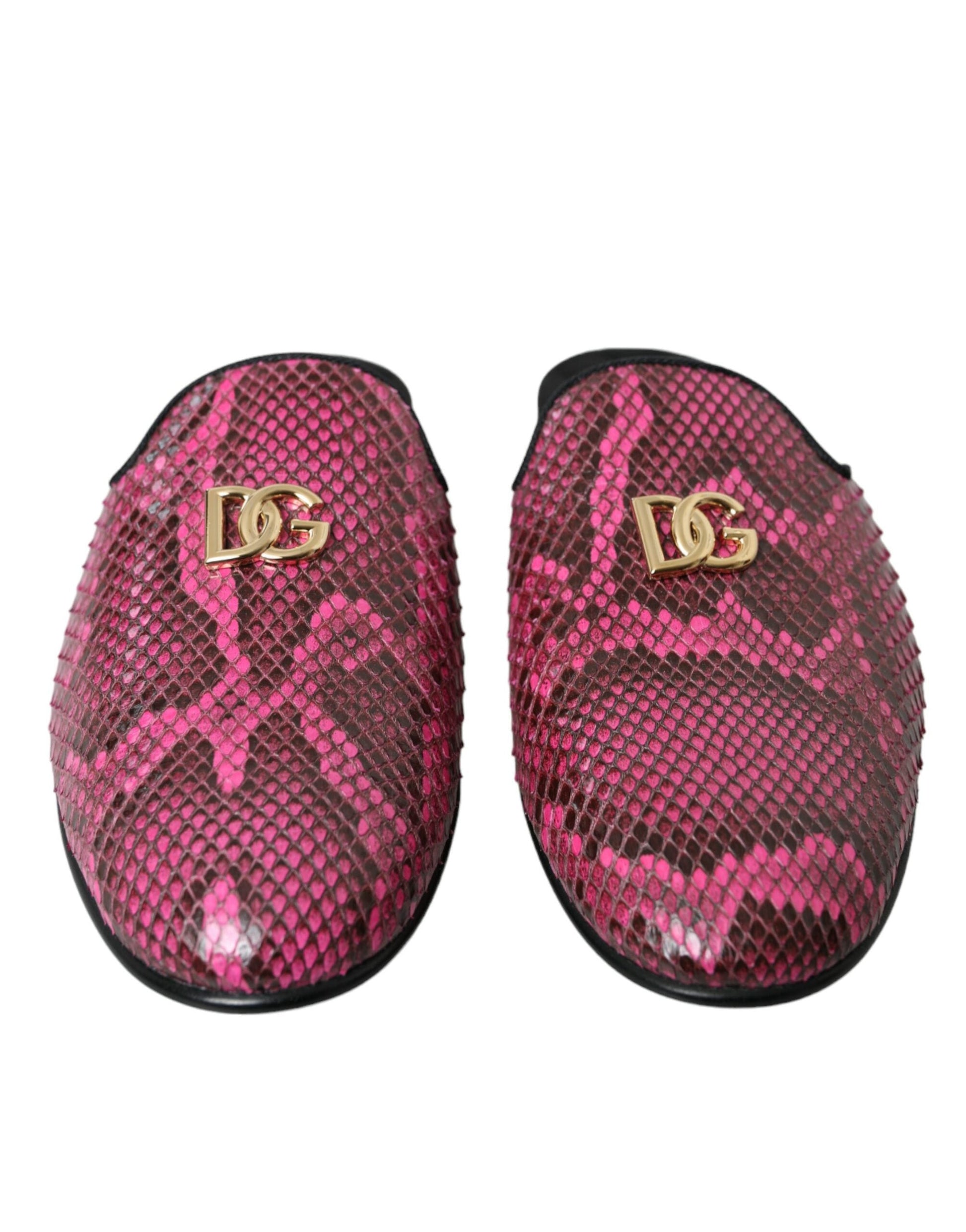 Dolce & Gabbana Fuchsia Python Logo Mule Flat Sandals Shoes - EU39/US8.5