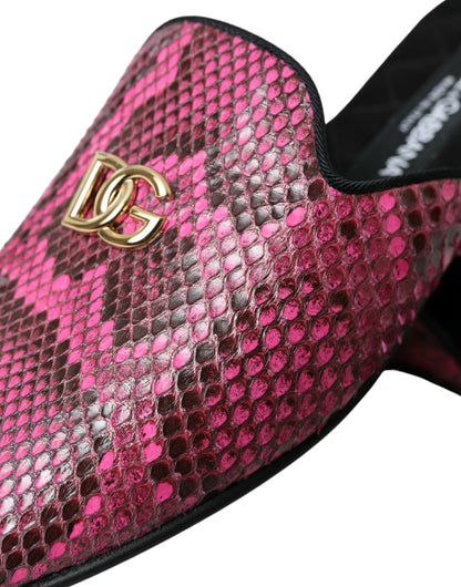 Dolce & Gabbana Fuchsia Python Logo Mule Flat Sandals Shoes - EU39/US8.5