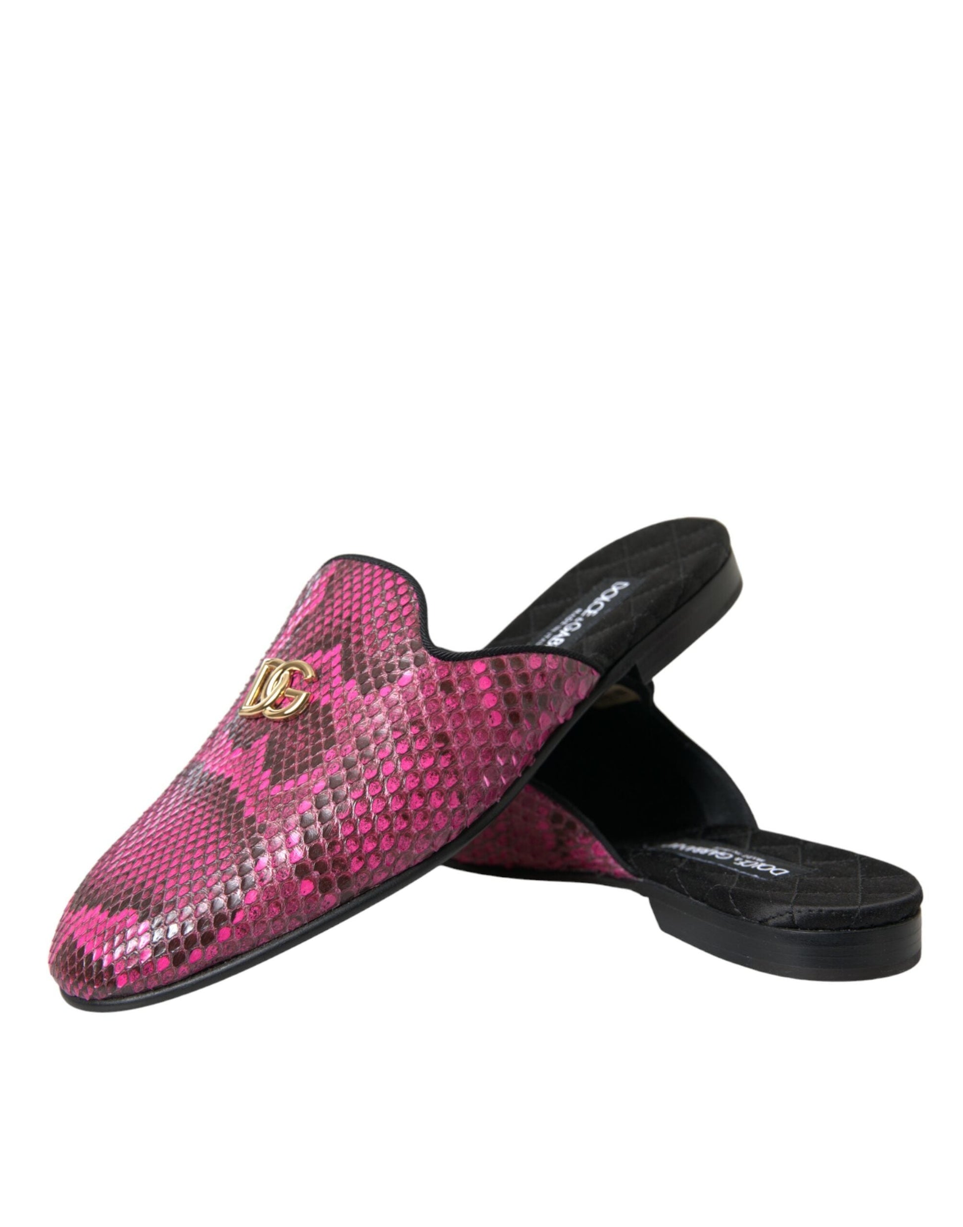 Dolce & Gabbana Fuchsia Python Logo Mule Flat Sandals Shoes - EU39/US8.5