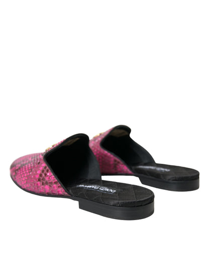 Dolce & Gabbana Fuchsia Python Logo Mule Flat Sandals Shoes - EU39/US8.5