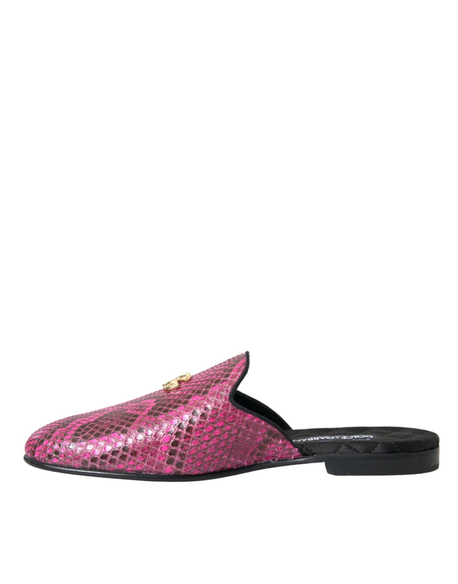 Dolce & Gabbana Fuchsia Python Logo Mule Flat Sandals Shoes - EU39/US8.5