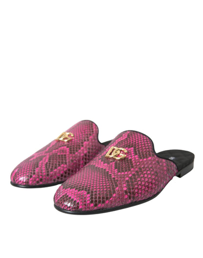 Dolce & Gabbana Fuchsia Python Logo Mule Flat Sandals Shoes - EU39/US8.5