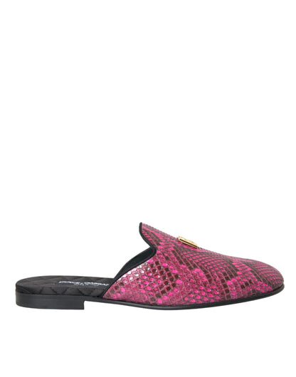 Dolce & Gabbana Fuchsia Python Logo Mule Flat Sandals Shoes - EU39/US8.5