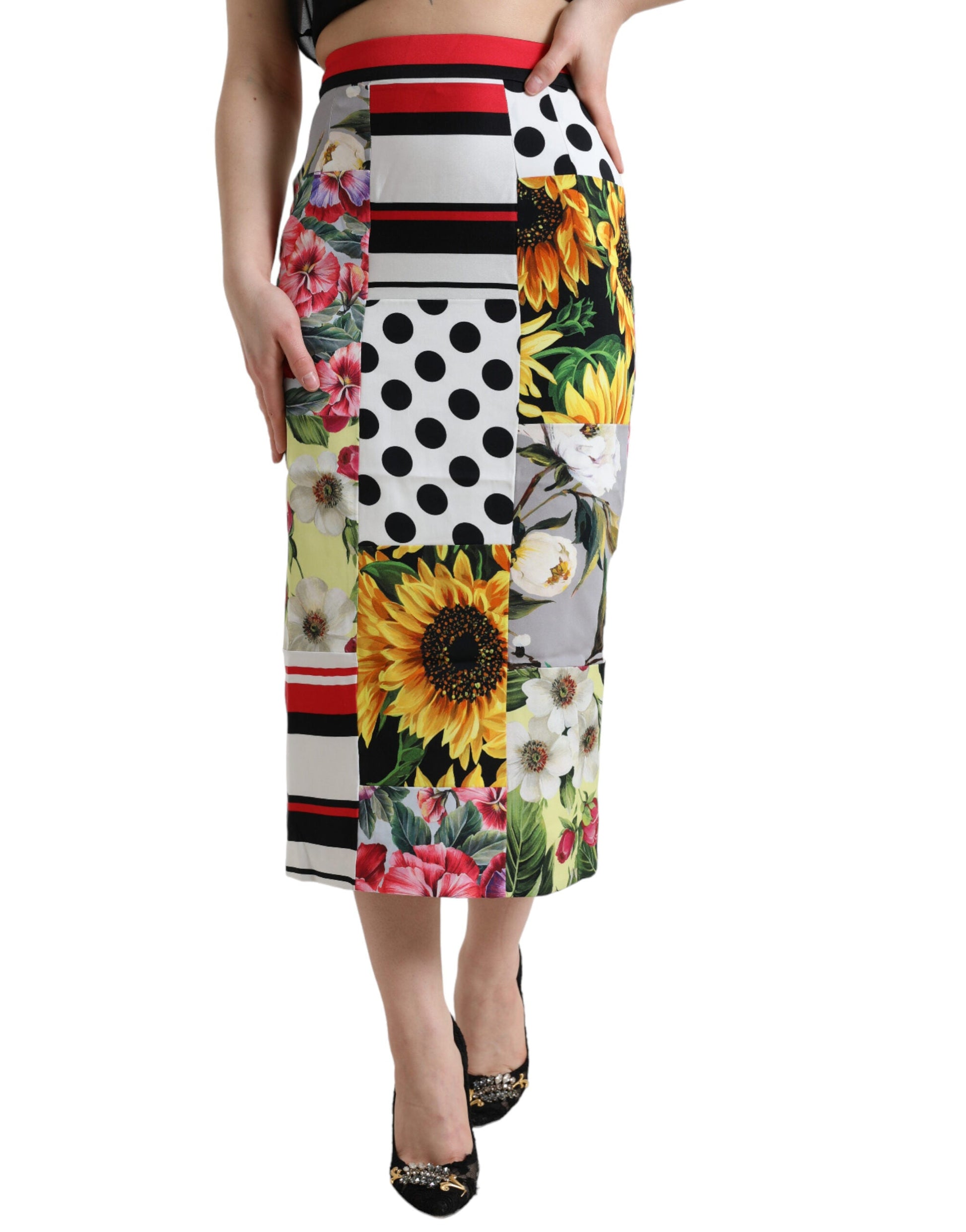 Dolce & Gabbana Glamorous High Waist Patchwork Midi Skirt - IT38 | XS