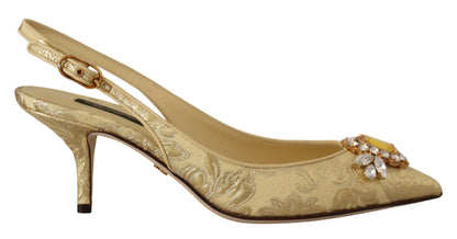 Dolce & Gabbana Gleaming Gold Crystal Slingback Heels