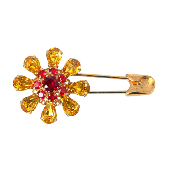 Dolce & Gabbana Gold Brass Floral Crystal Jewelry Brooch Pin