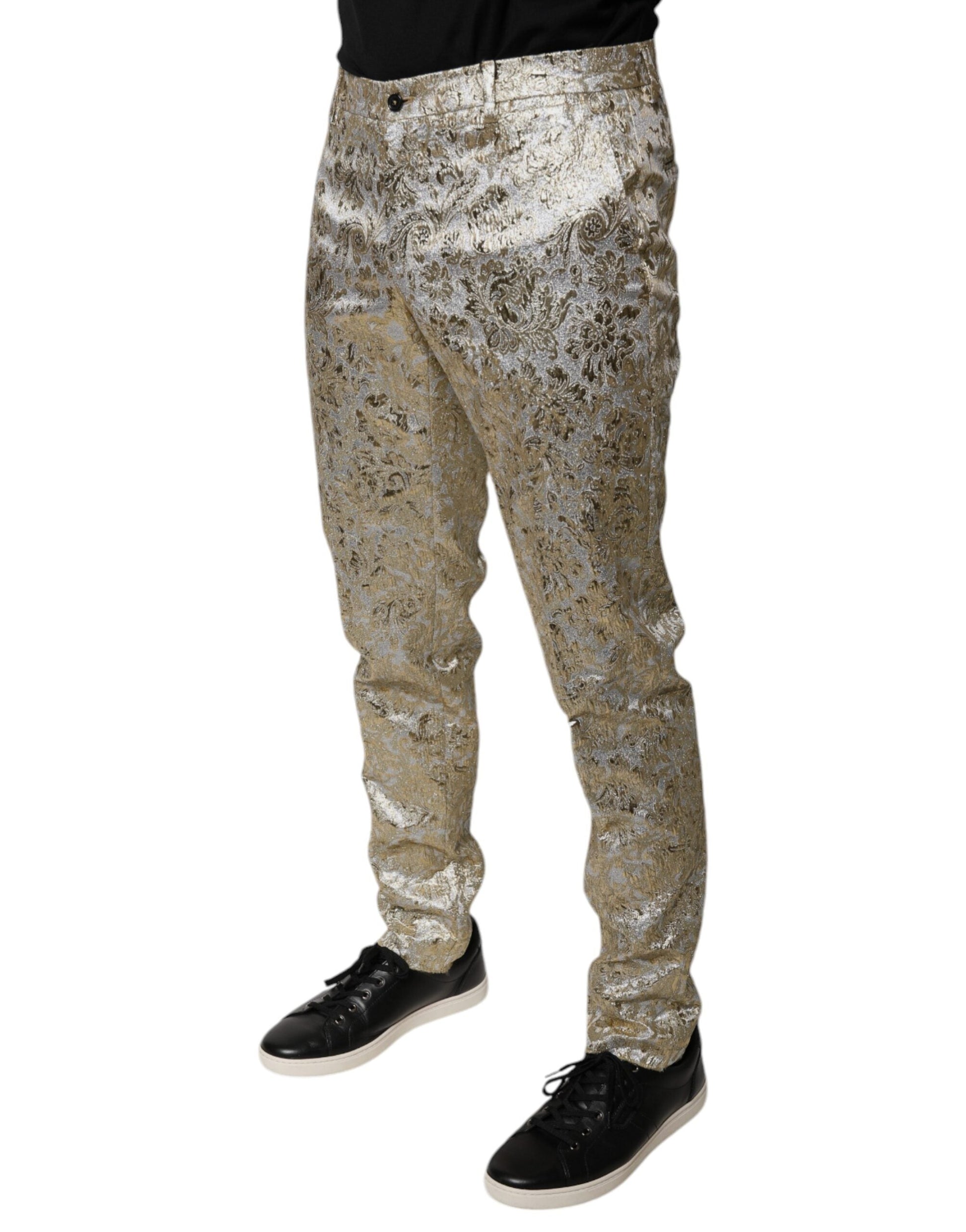 Dolce & Gabbana Gold Floral Jacquard Men Dress Pants - IT48 | M