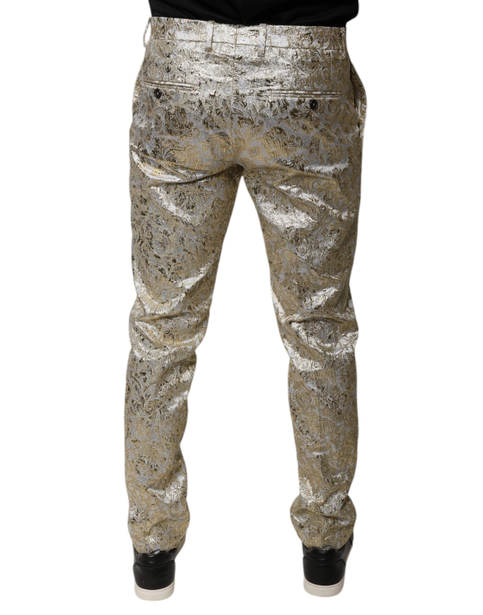 Dolce & Gabbana Gold Floral Jacquard Men Dress Pants - IT48 | M